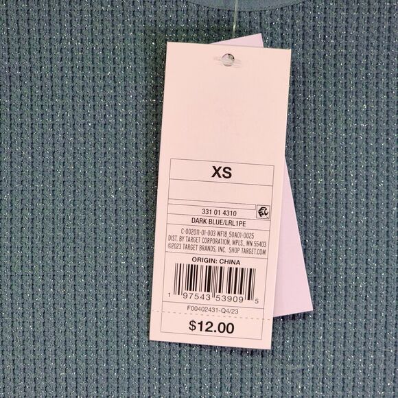 Wild Fable Waffle Knit Tee Women's XS Dark Blue Cropped Stretch Short Sleeve NWT - Picture 4 of 14